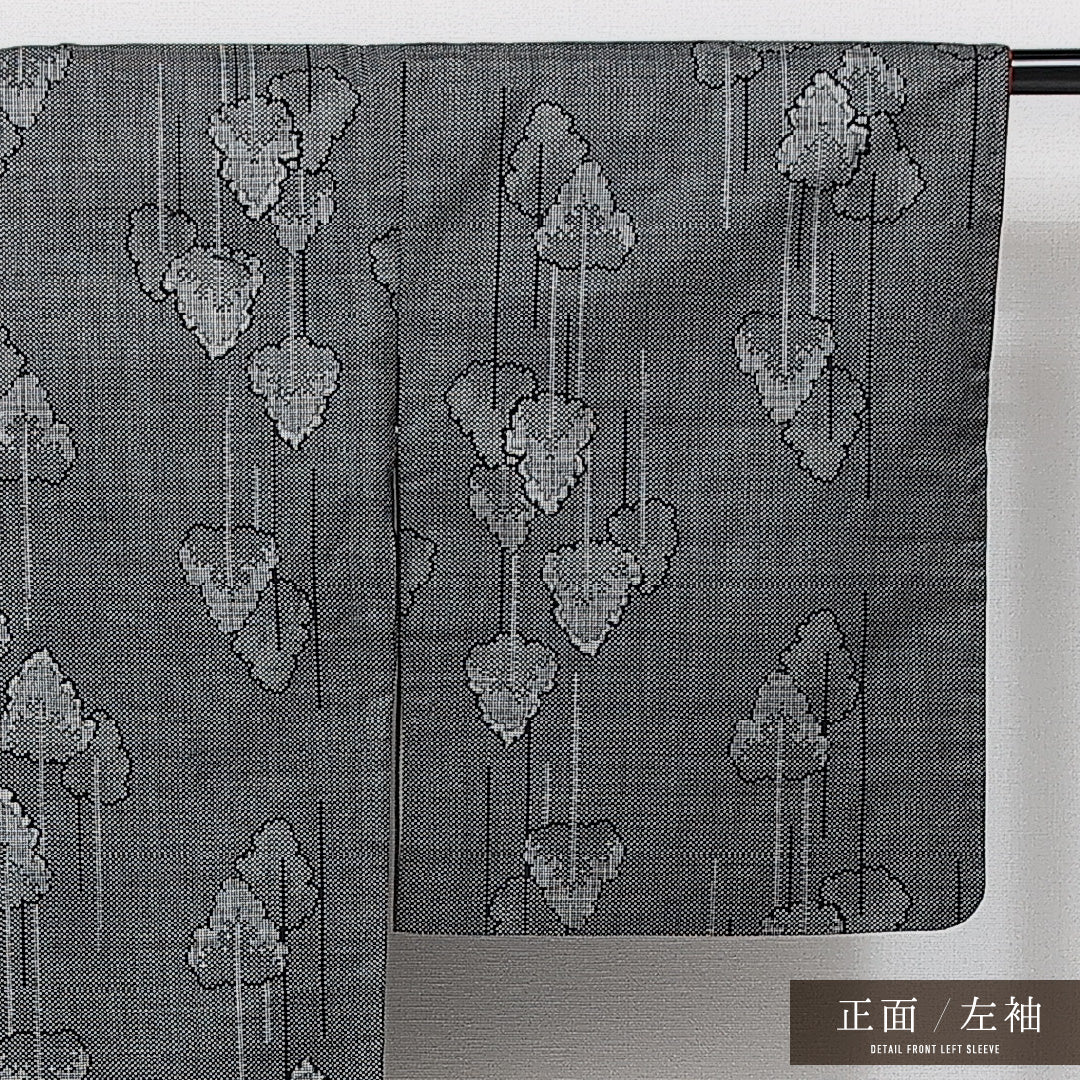 大島紬 袷 身丈157cm 裄丈65cm 正絹 Aランク インフォーマル 広衿 Mサイズ 経緯絣 林 グレー系 RP 1223-14459