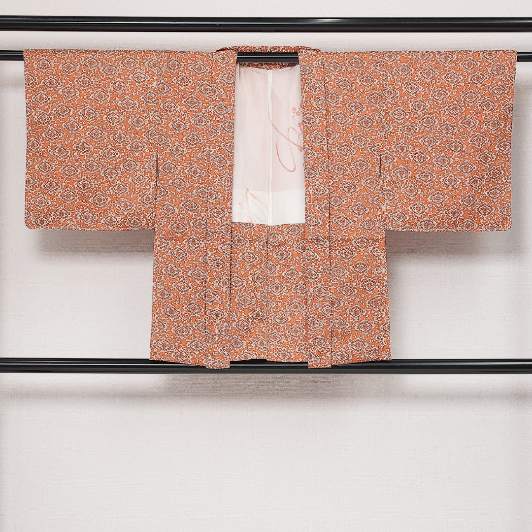 羽織 袷 身丈78cm 裄丈62cm 正絹 Sランク カジュアル Sサイズ アラベスク文様 朱系 RP 1232-13784