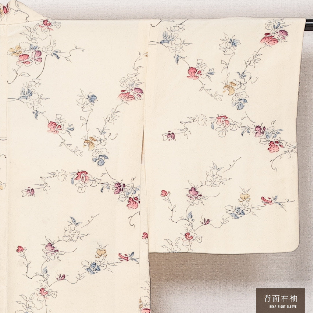 羽織 袷 身丈80cm 裄丈63cm 正絹 Sランク カジュアル Sサイズ 紐あり 花柄 クリーム系 RP 1232-13817
