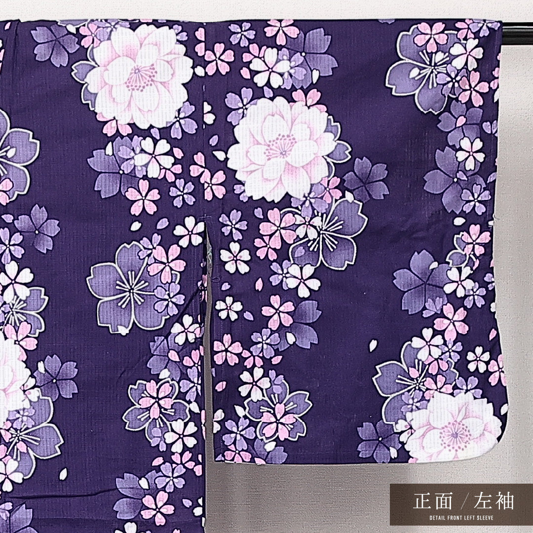 浴衣 夏物 洗える着物 身丈160cm 裄丈62cm Sランク 木綿 バチ衿 Lサイズ カジュアル 桜 可憐 爽やか 紫系 1218-14201