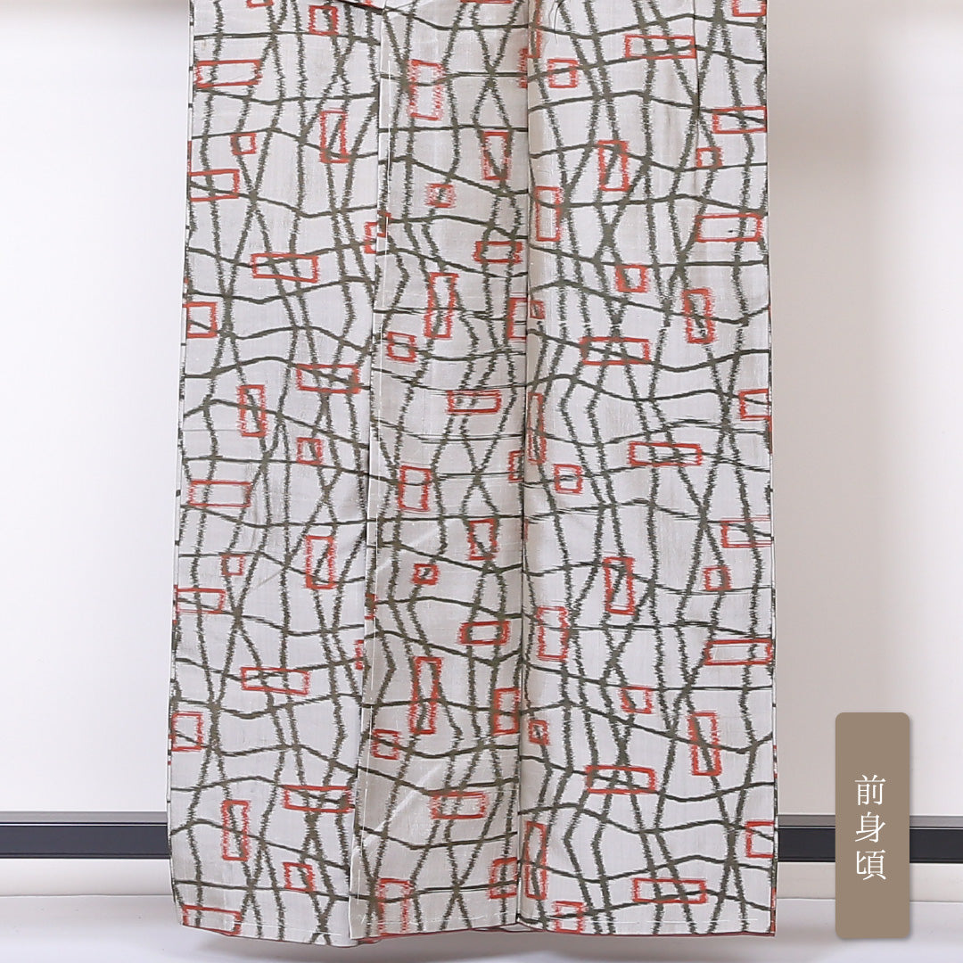 アンティーク 紬 袷 身丈160cm 裄64cm 正絹 グレー系 Aランク 銘仙 1216-00833-3422