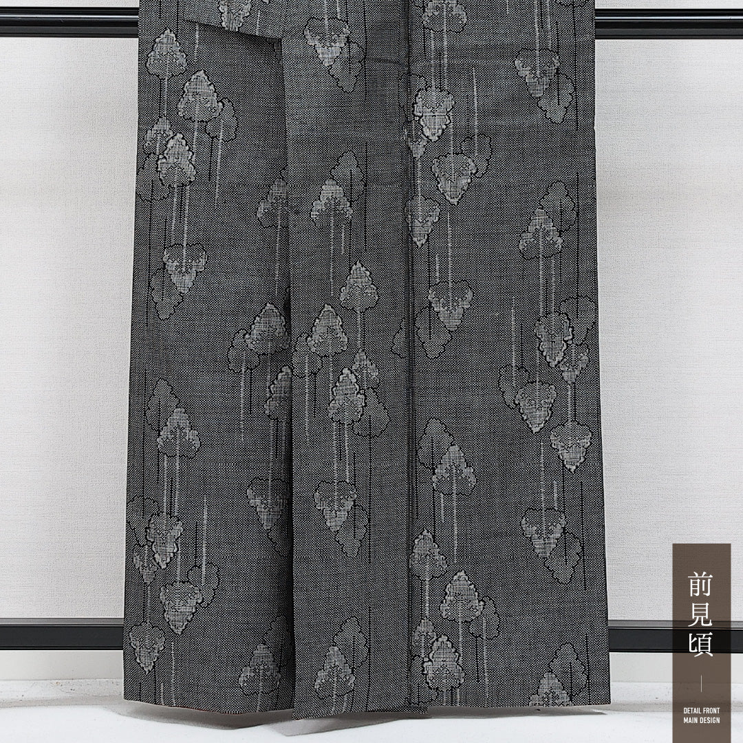 大島紬 袷 身丈157cm 裄丈65cm 正絹 Aランク インフォーマル 広衿 Mサイズ 経緯絣 林 グレー系 RP 1223-14459