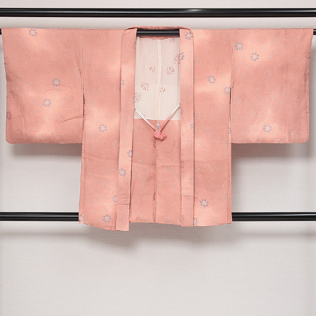 羽織 袷 身丈82cm 裄丈65cm 正絹 Sランク カジュアル Mサイズ ぼかし染 紐あり 唐華 ピンク系 RP 1232-13796