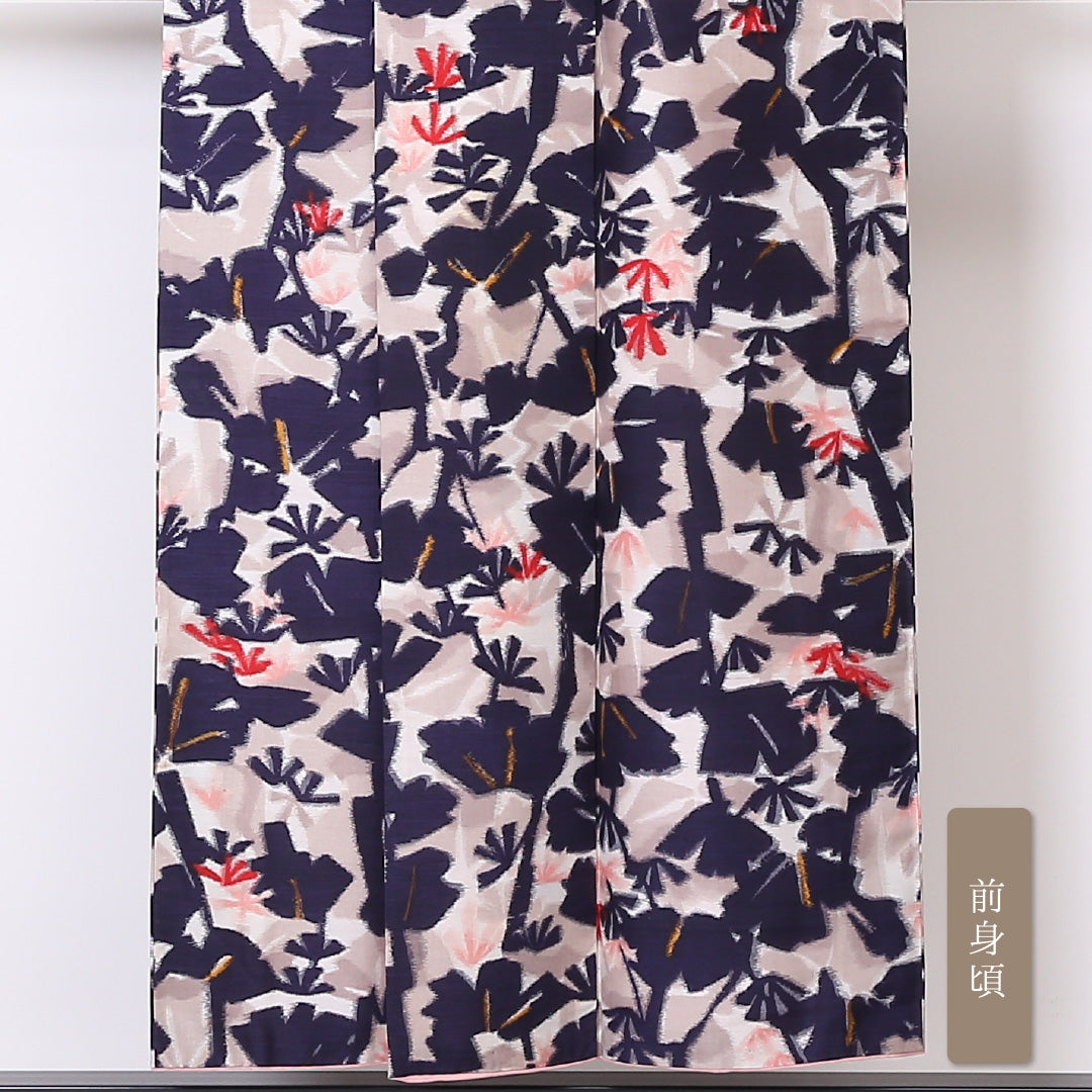 アンティーク 銘仙の着物 袷 身丈150cm 裄丈63cm 正絹 Bランク バチ衿 Sサイズ 花柄 植物柄 ピンク系 PO 1223-03313