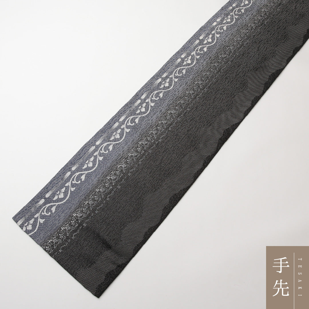 袋帯 帯丈448cm ポイント柄 フォーマル Sランク 正絹 唐華 雪輪 螺鈿 古典的 気品 落款 黒系 1223-01480