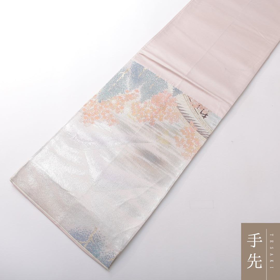 袋帯 帯丈420cm セミフォーマル 六通 Aランク 正絹 山 紫系 1223-02156