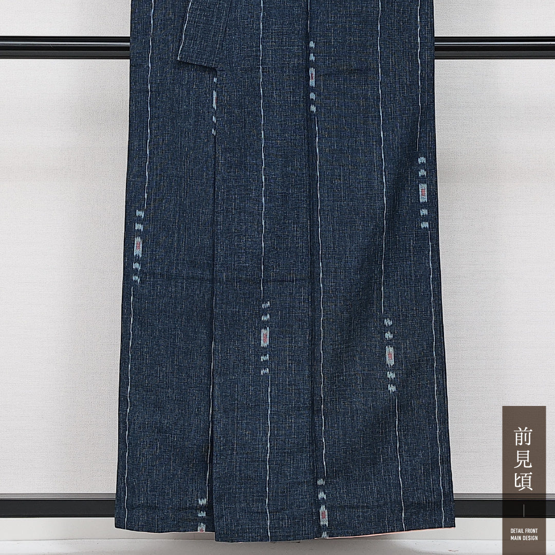 アンティーク 洗える着物 木綿の紬 袷 身丈155cm 裄丈61cm 木綿 Aランク バチ衿 Mサイズ 創作柄 紺系 RP 1223-14315