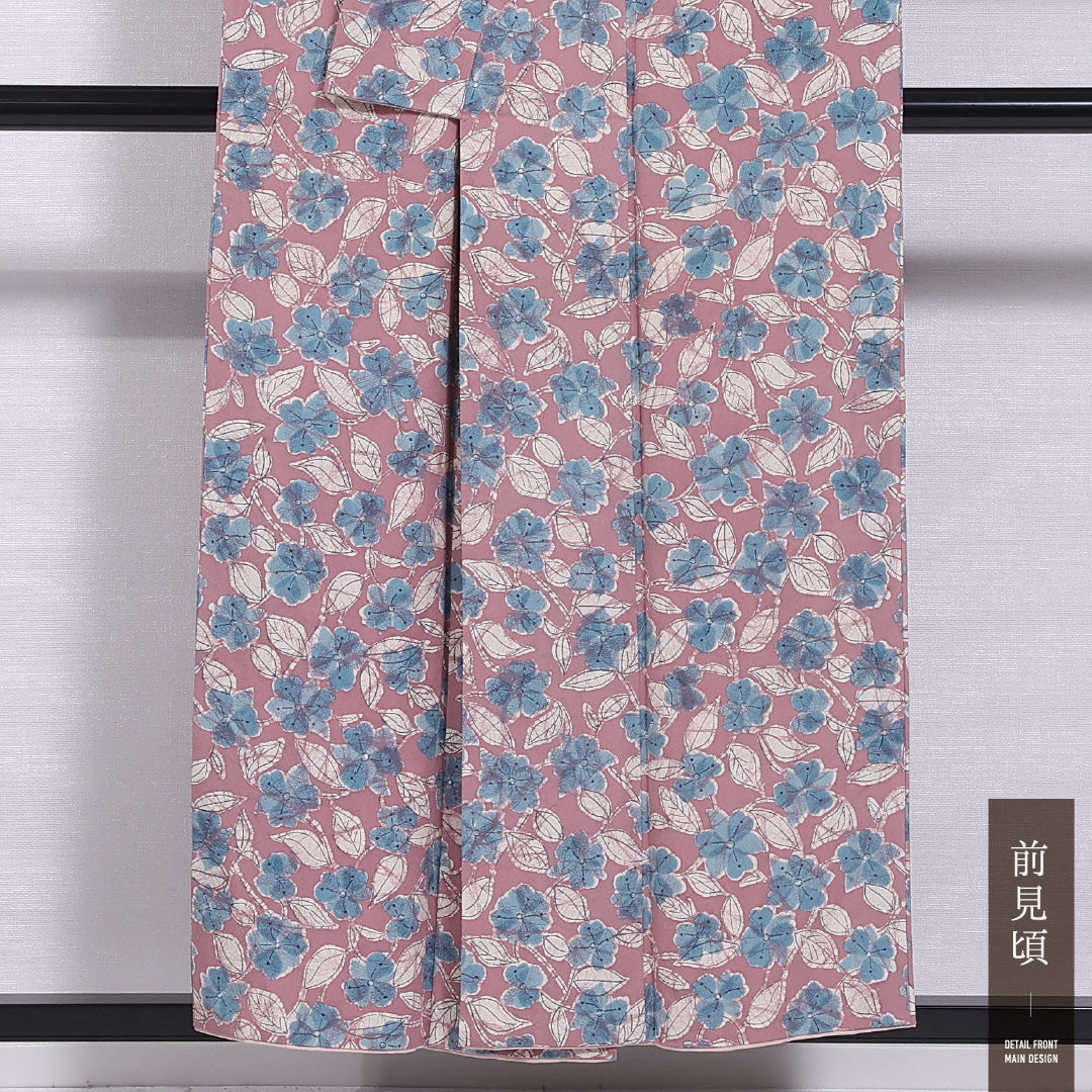 小紋 袷 身丈153cm 裄丈62cm 正絹 Aランク インフォーマル 広衿 Sサイズ 花柄 ピンク系 RP 1221-11739