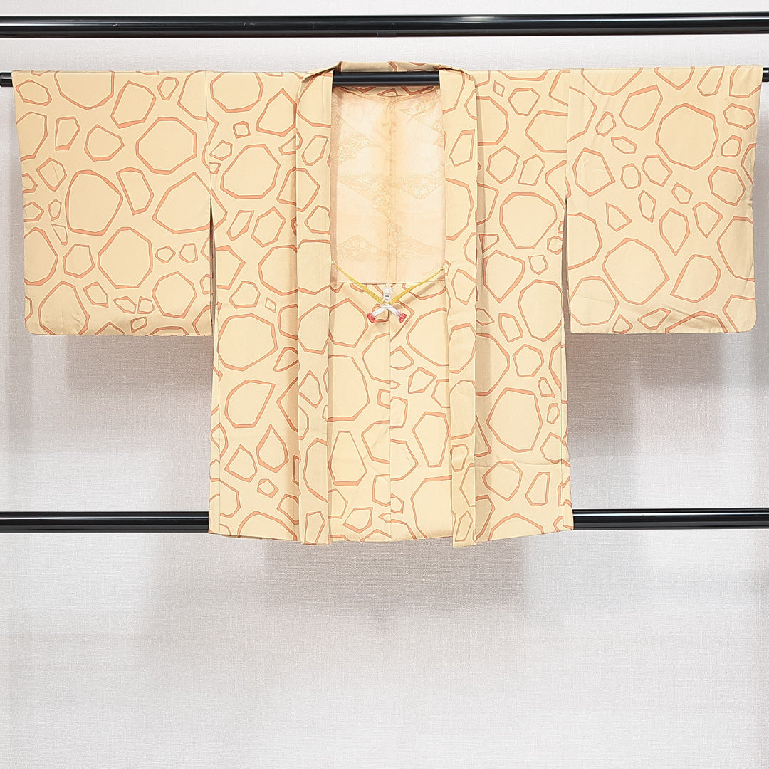 羽織 袷 身丈81cm 裄丈64cm 正絹 Aランク Mサイズ カジュアル 紐あり 創作柄 黄系 1217-14814