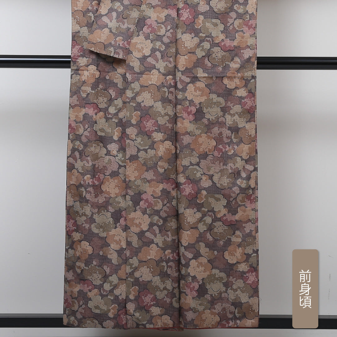 小紋 袷 身丈153cm 裄丈63cm 正絹 Sランク インフォーマル 広衿 Sサイズ 花柄 ピンク系 RP 1221-02908