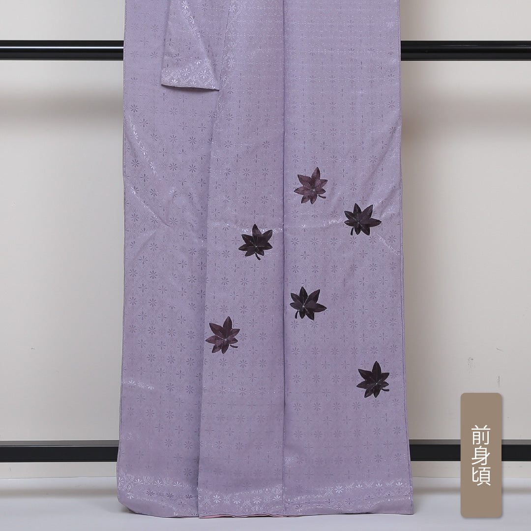 付下げ 袷 身丈165cm 裄丈66cm 正絹 Sランク 紋意匠 (花菱) インフォーマル 広衿 XLサイズ 刺繍 紅葉 紫系 RP 1218-04270