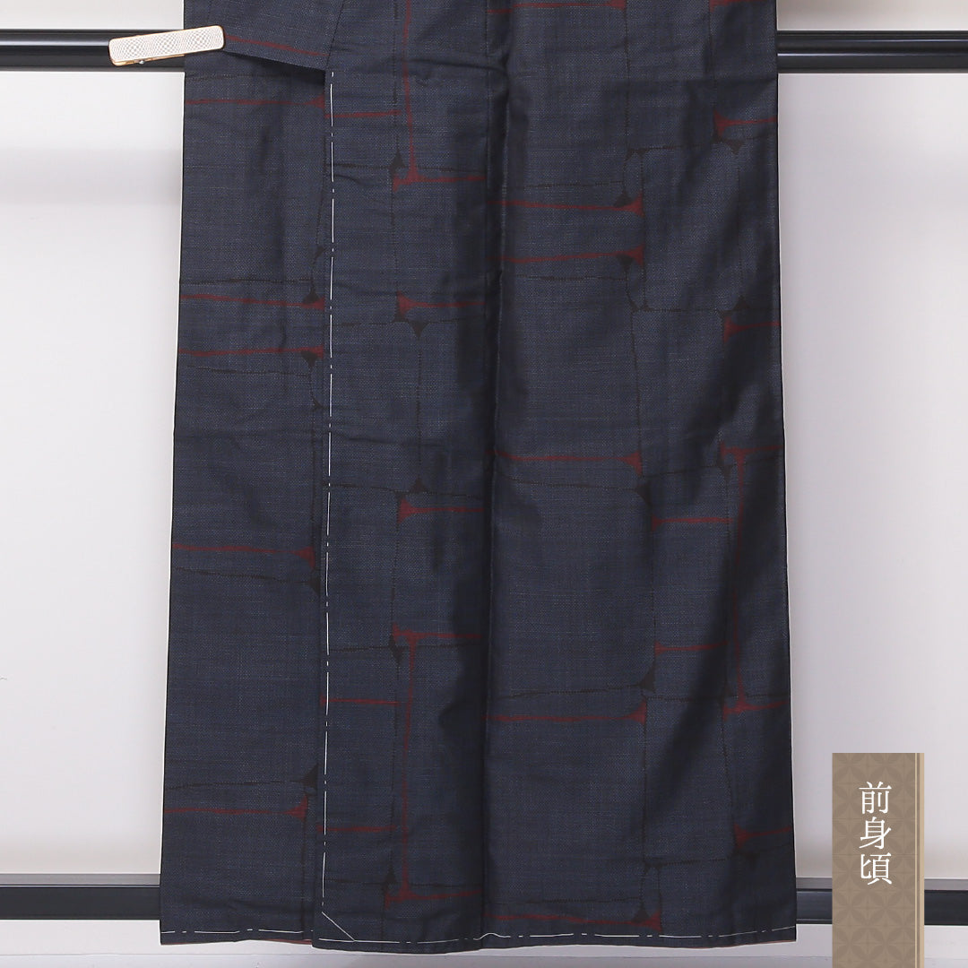 大島紬 袷 身丈156cm 裄64.5cm 正絹 紺系 Aランク 1216-01097
