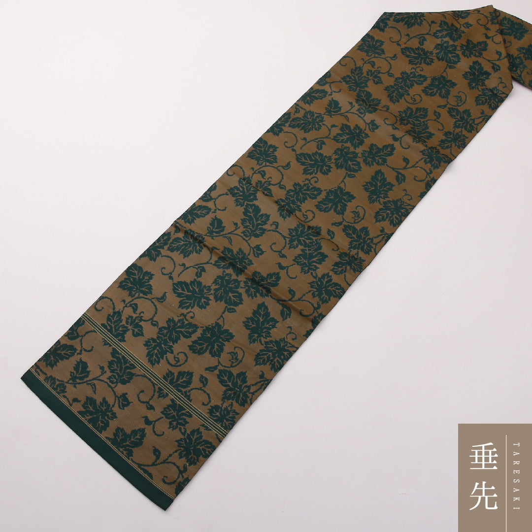 アンティーク 九寸名古屋帯 Aランク 帯丈339cm 正絹 全通 名古屋仕立て 織り 唐草 茶系 LP 1245-02256
