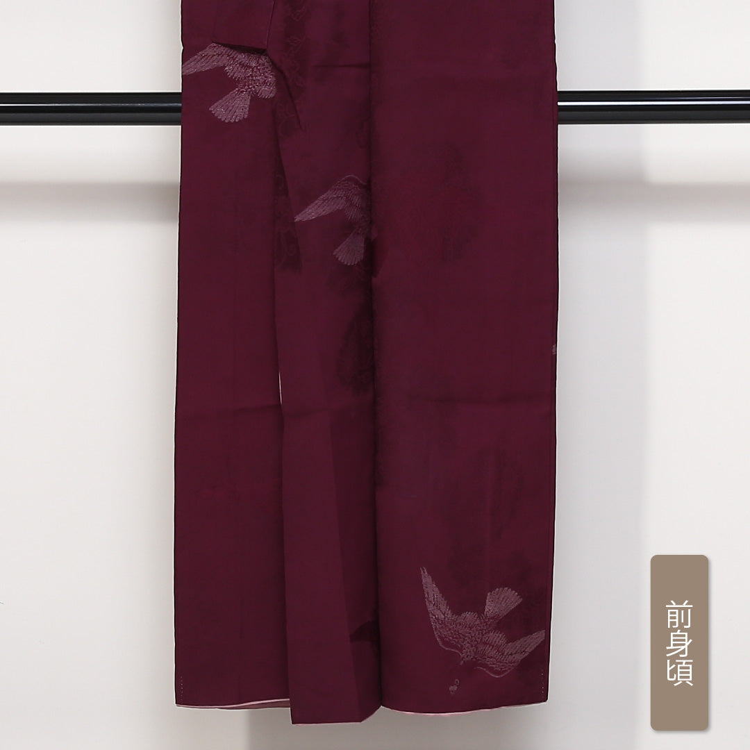 アンティーク 小紋 袷 身丈145cm 裄62cm 赤系 鳥柄 鳩 正絹 Bランク 1215-01647-4112