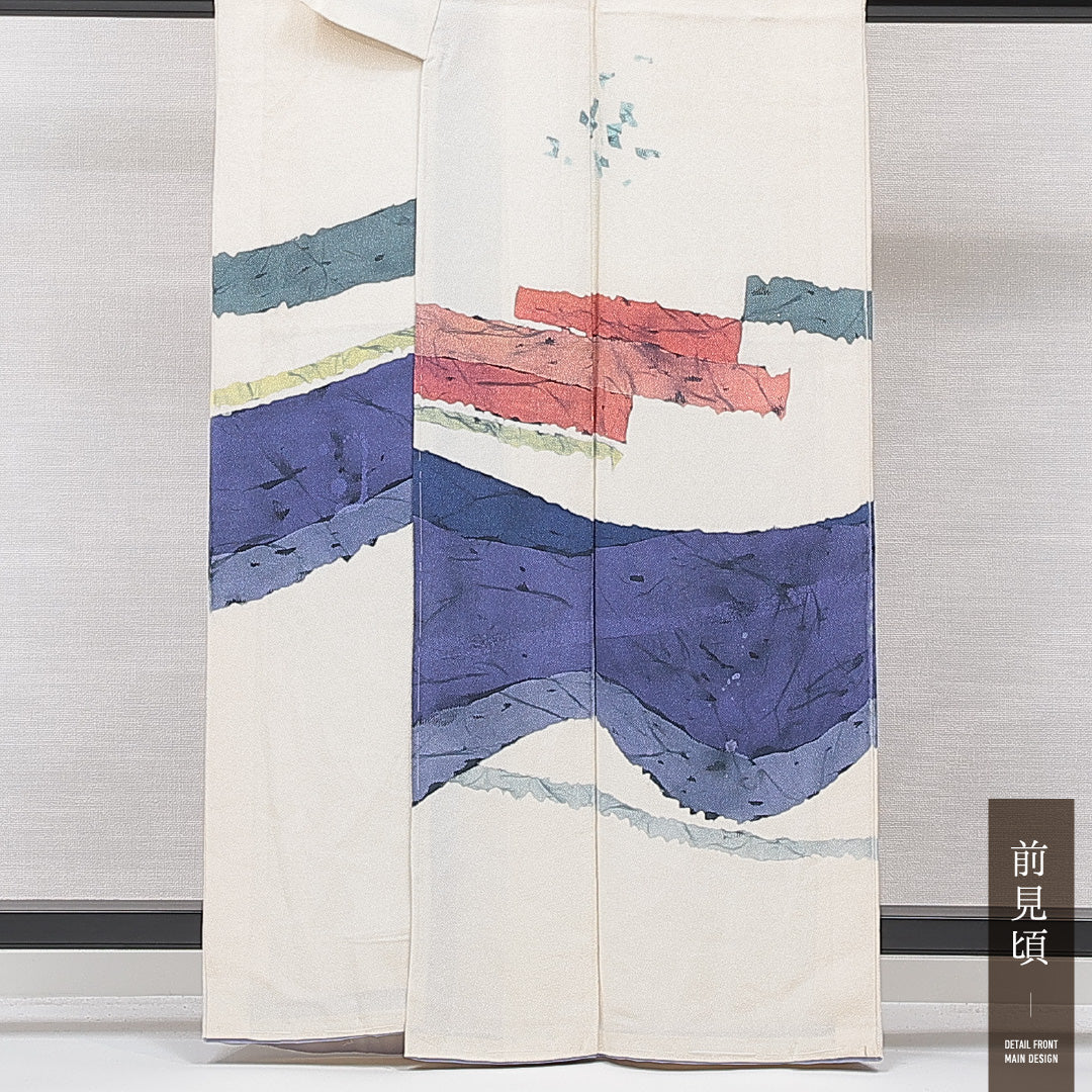 付下げ 袷 身丈162cm 裄丈63cm 正絹 Cランク Lサイズ 広衿 インフォーマル 創作柄 落款 クリーム系 1261-15659