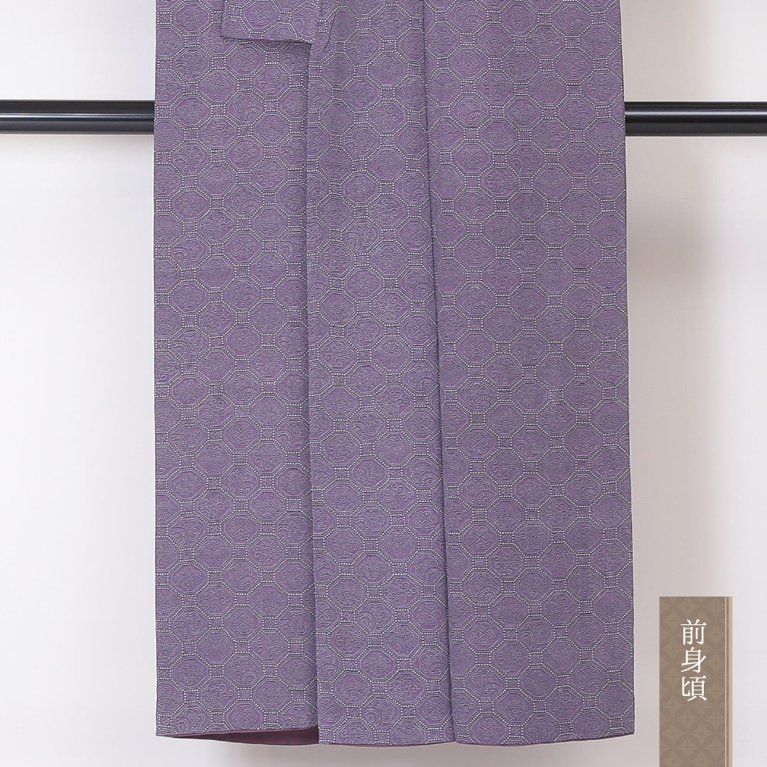 小紋 袷 身丈146cm 裄63.5cm 正絹 蜀江 紫系 Aランク 1215-02044