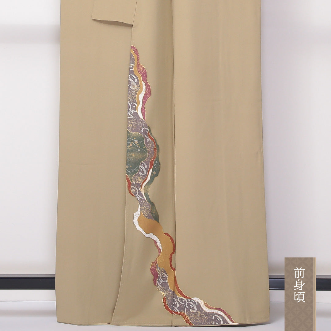 付下げ 袷 身丈160~164cm 裄63.5cm 正絹 道長取り 金彩 ベージュ系 Sランク 1212-00631
