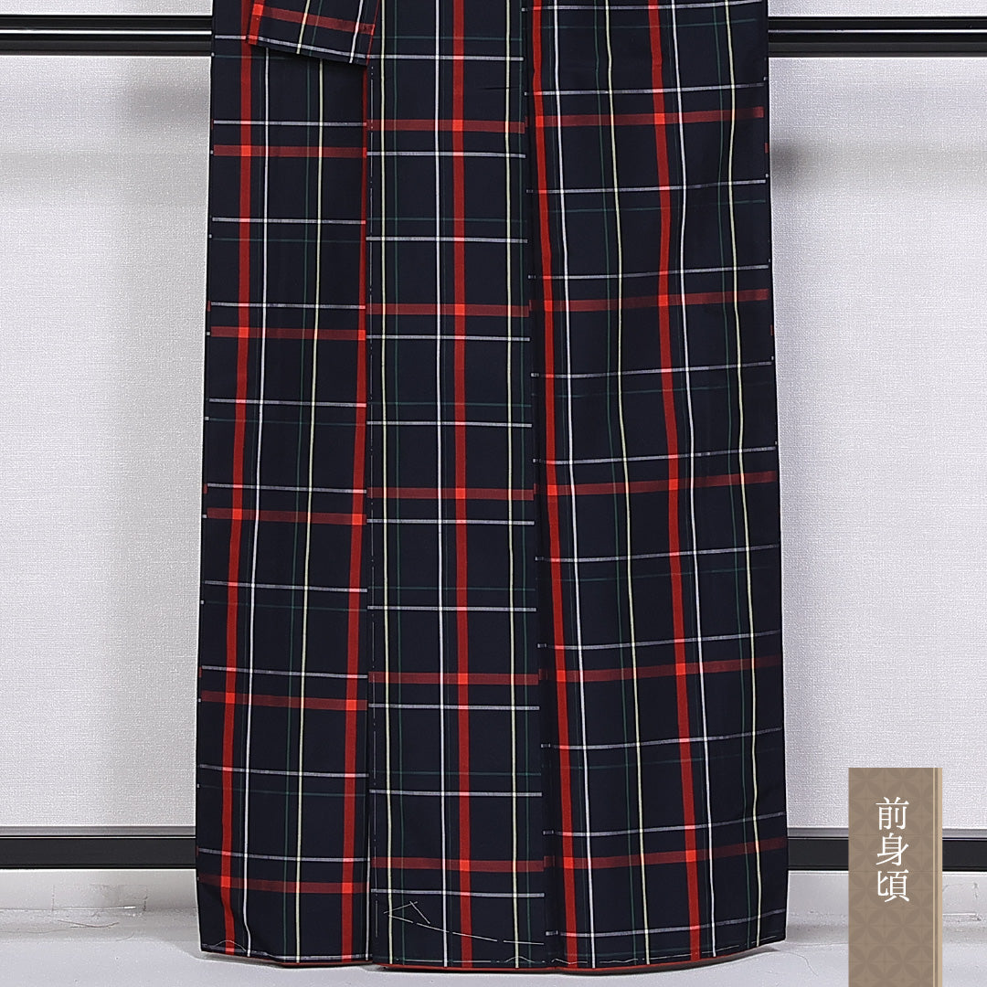 大島紬 身丈161cm 裄丈64cm L 正絹 Sランク 袷 広衿 格子 1216-10524