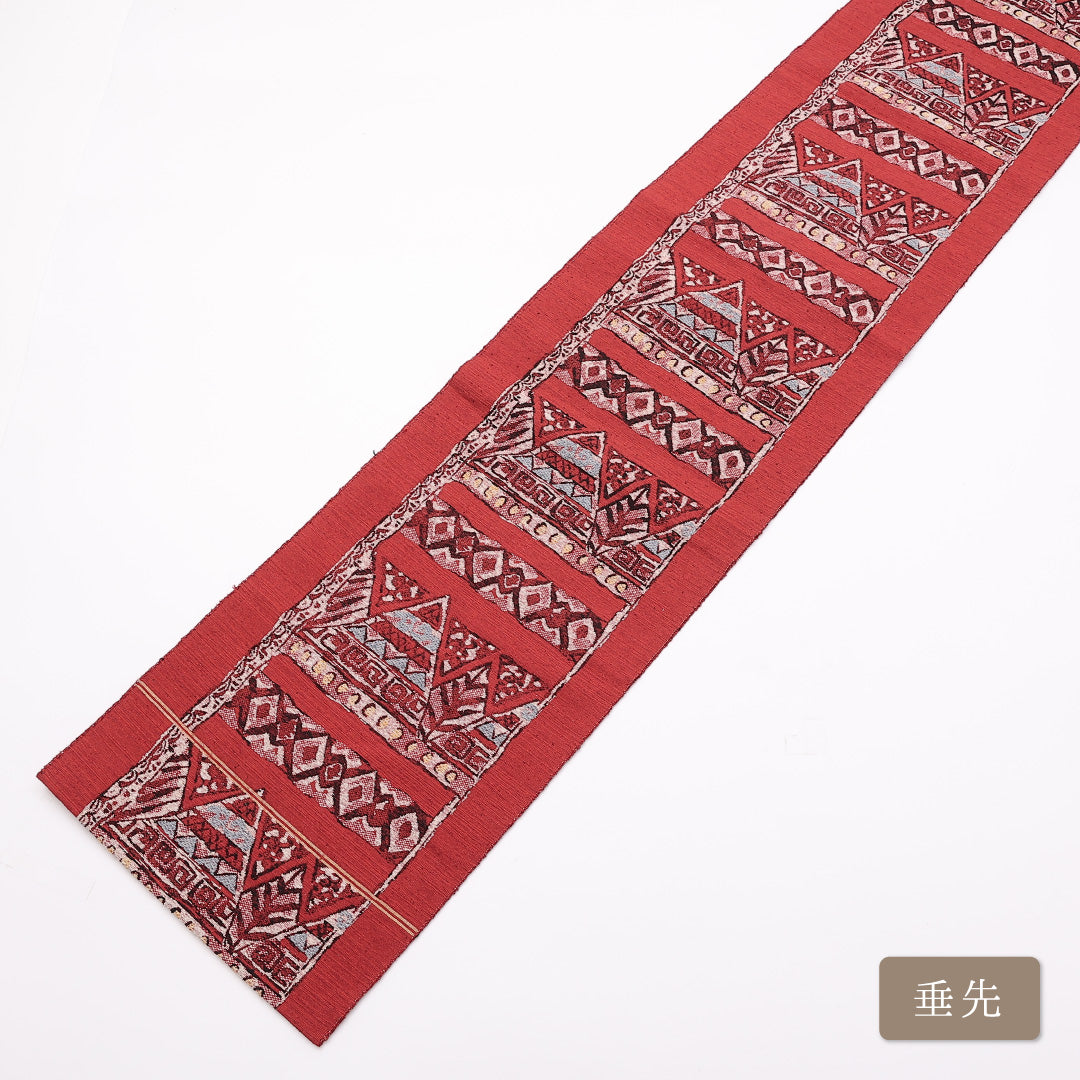 名古屋帯 帯丈332cm 六通 名古屋仕立て Sランク カジュアル 創作 モダン 八寸総かがり 紬 正絹 赤系 1224-01077
