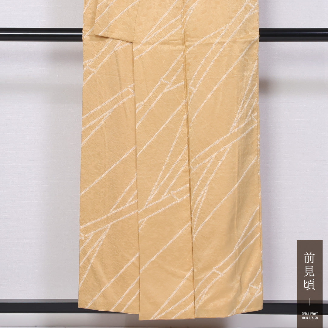 小紋 袷 身丈152cm 裄丈63cm 正絹 Aランク インフォーマル 広衿 Sサイズ 扇 黄系 RP 1221-11447