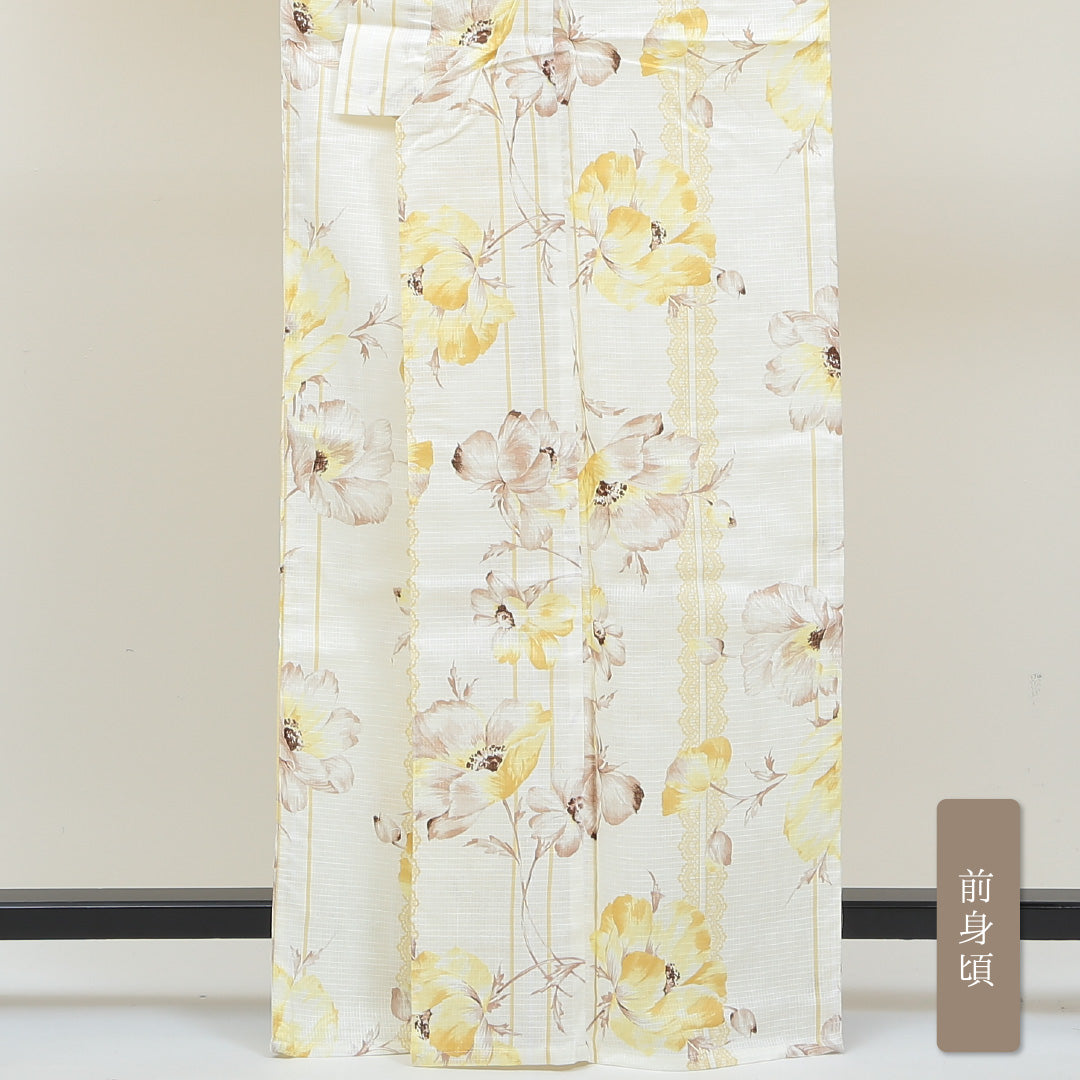 新品 浴衣 身丈163cm 裄丈67cm 木綿 洗える着物 花柄 Nランク 1218-00032