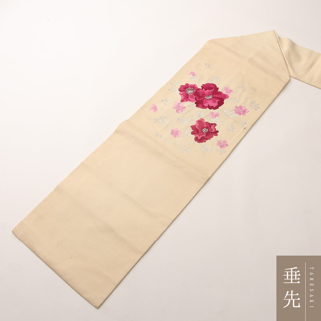 九寸名古屋帯 Cランク 帯丈346cm 正絹 ポイント柄 名古屋仕立て 織り インフォーマル 芙蓉 クリーム系・黄系 RP 1245-02456