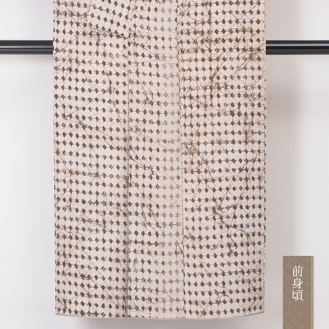 小紋 袷 身丈148cm 裄丈63cm 正絹 Aランク インフォーマル 広衿 XSサイズ 創作柄 クリーム系 RP 1221-02037
