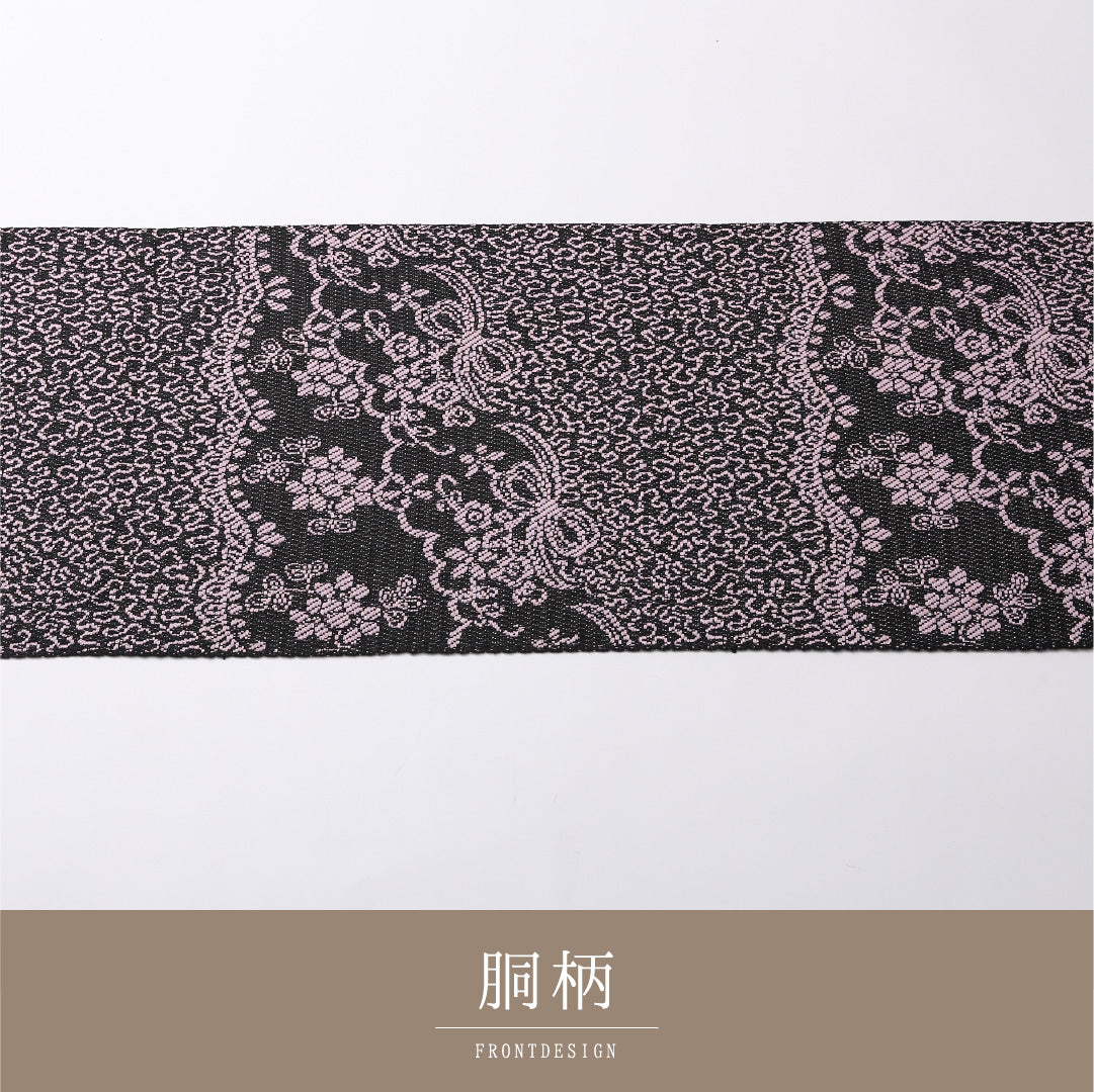 八寸 名古屋帯 帯丈386cm 松葉仕立て 全通 Sランク カジュアル ポリエステル 葡萄 上品 華やか 黒系 ピンク系 1224-02767