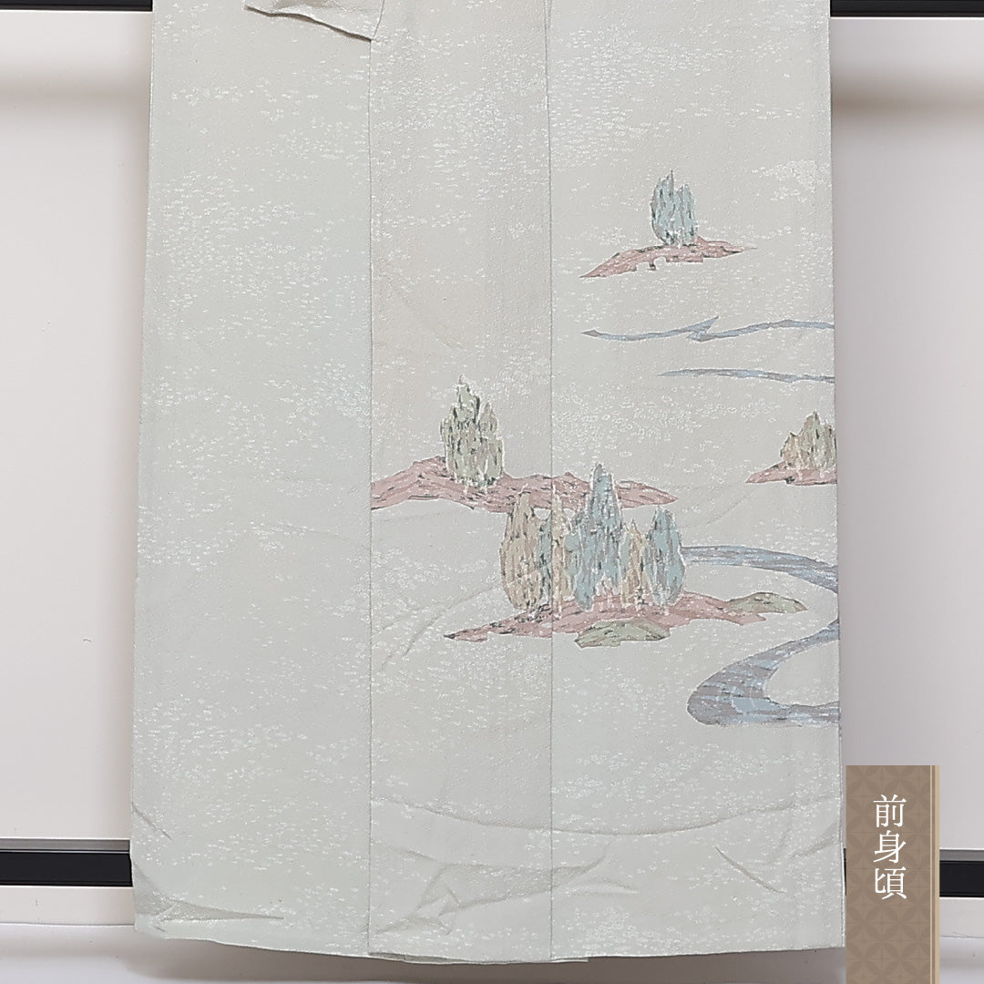 訪問着 単衣 身丈161cm 裄64.5cm 正絹 風景 Cランク 1212-00729
