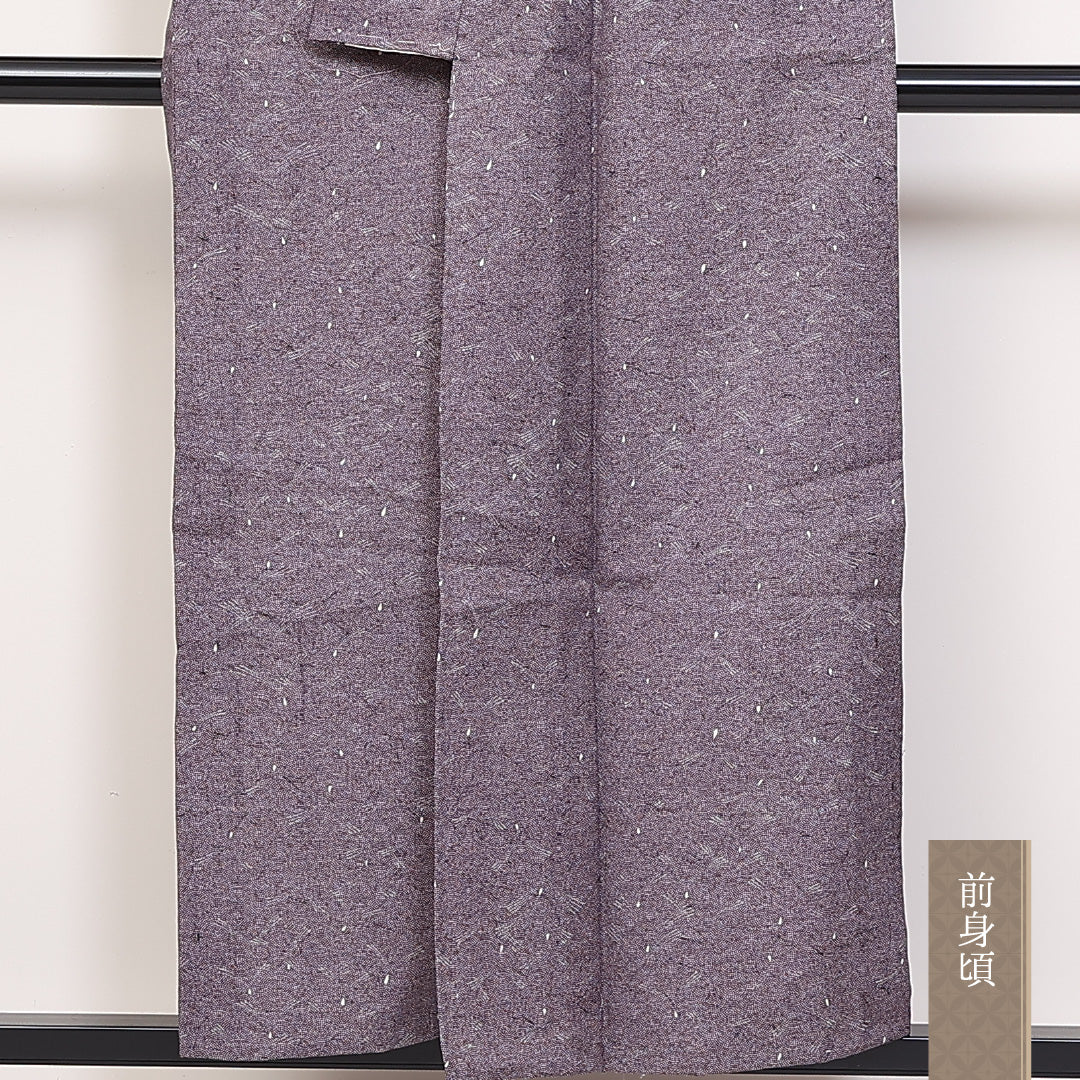 ウールの江戸小紋 洗える着物 単衣 身丈153cm 裄丈62cm ウール Sランク Sサイズ 広衿 カジュアル 紫系 1262-02363