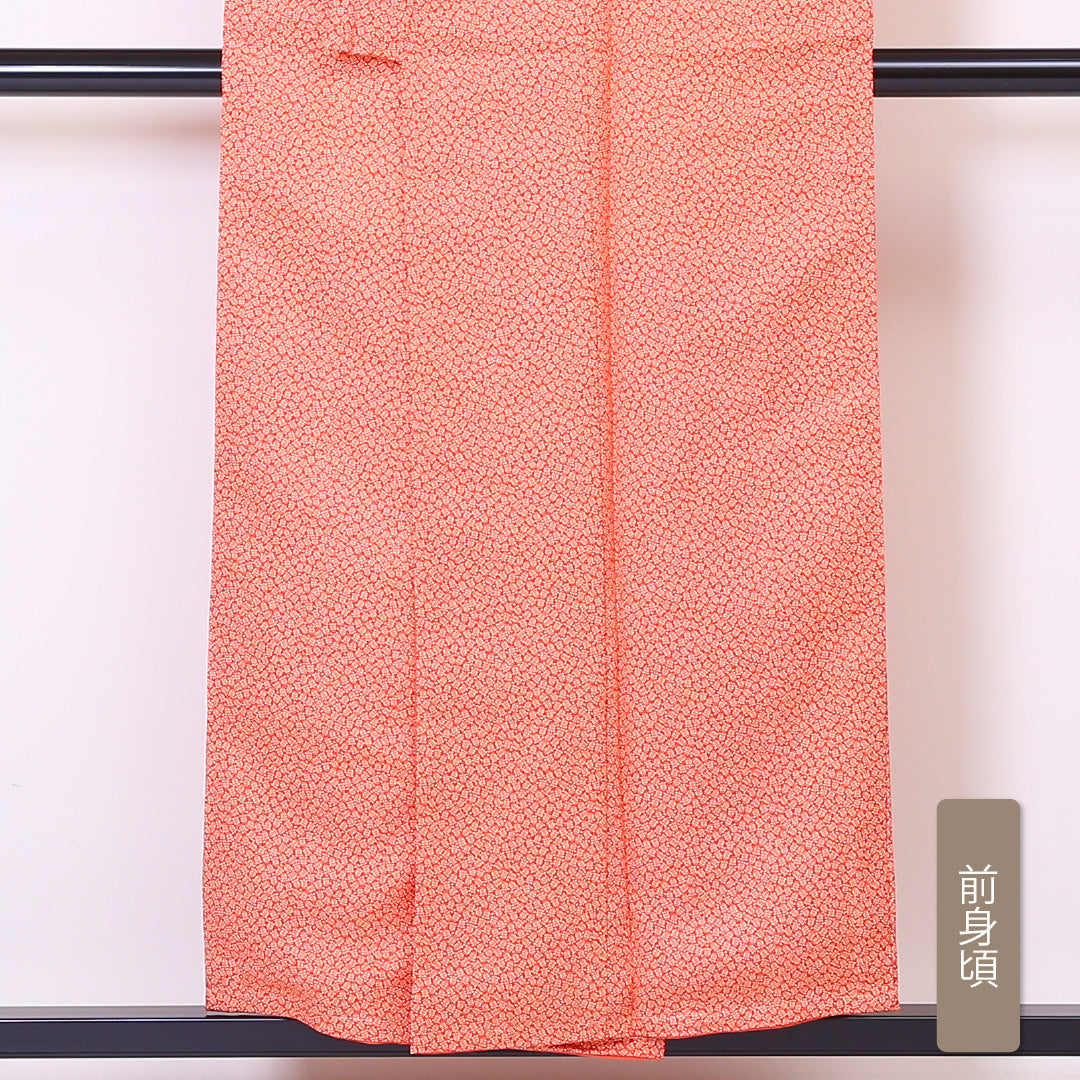 小紋 袷 身丈152cm 裄62cm 朱系 花柄 レトロ 正絹 Sランク 1215-01895-2216