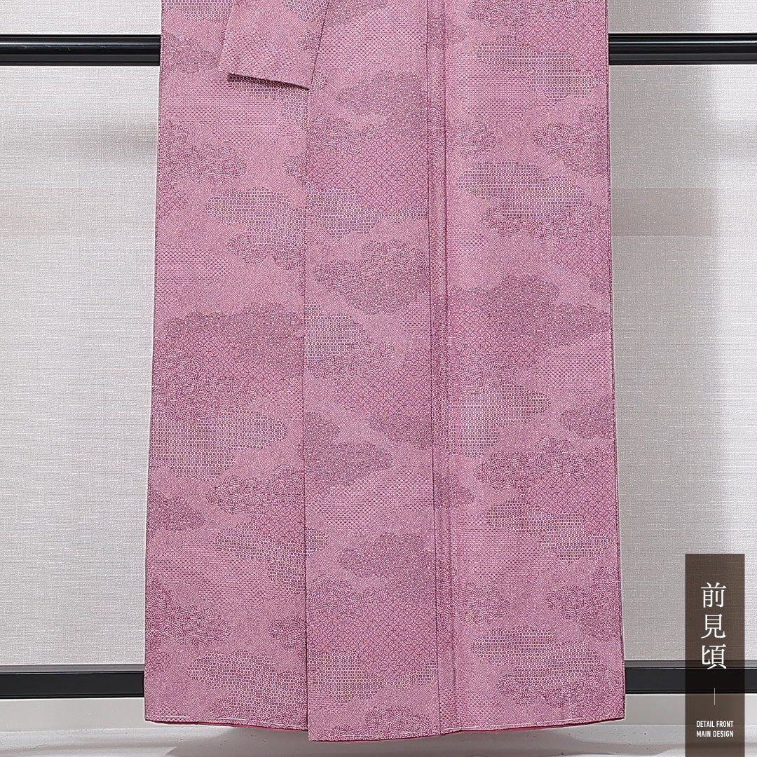 江戸小紋(寄せ柄) 袷 身丈156cm 裄丈65cm 正絹 伝統工芸秘蔵江戸小紋 Sランク Mサイズ 広衿 インフォーマル 証紙 紫系 ピンク系 1262-14957