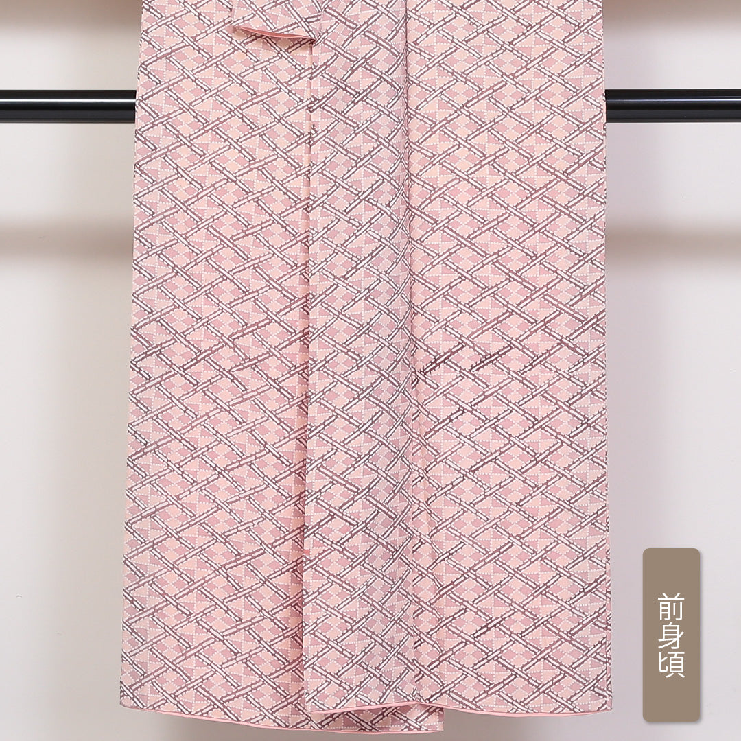 レトロ 小紋 袷 身丈147cm 裄61.5cm ピンク系 正絹 Cランク 1215-01778-5113