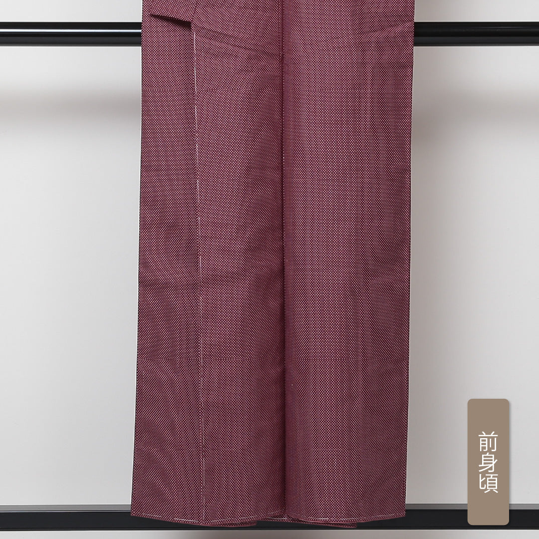 未使用品 紬 袷 身丈152cm 裄丈62cm 正絹 Sランク カジュアル バチ衿 Sサイズ しつけ糸 蚊絣 赤系 RP 1223-03073
