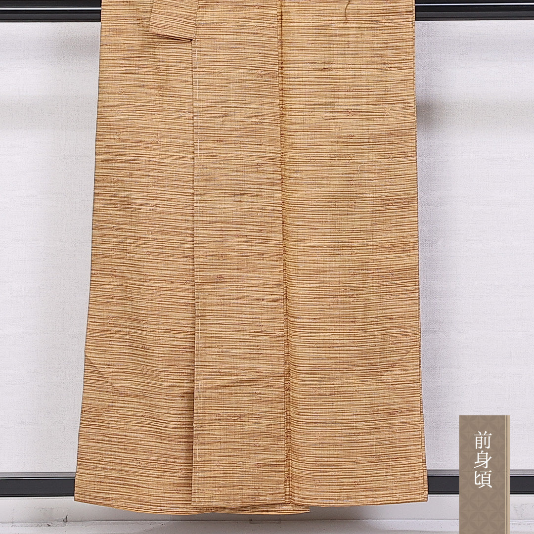 真綿紬 袷 身丈155cm 裄丈61cm 正絹 Sランク カジュアル バチ衿 Mサイズ 織り出し 抽象柄 茶系 RP 1223-10911