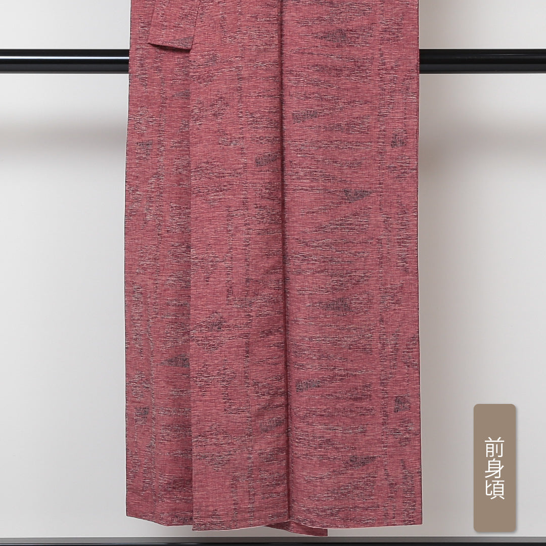 紬 袷 身丈148cm 裄丈64cm 正絹 Aランク カジュアル バチ衿 XSサイズ 創作柄 ピンク系 RP 1223-03098