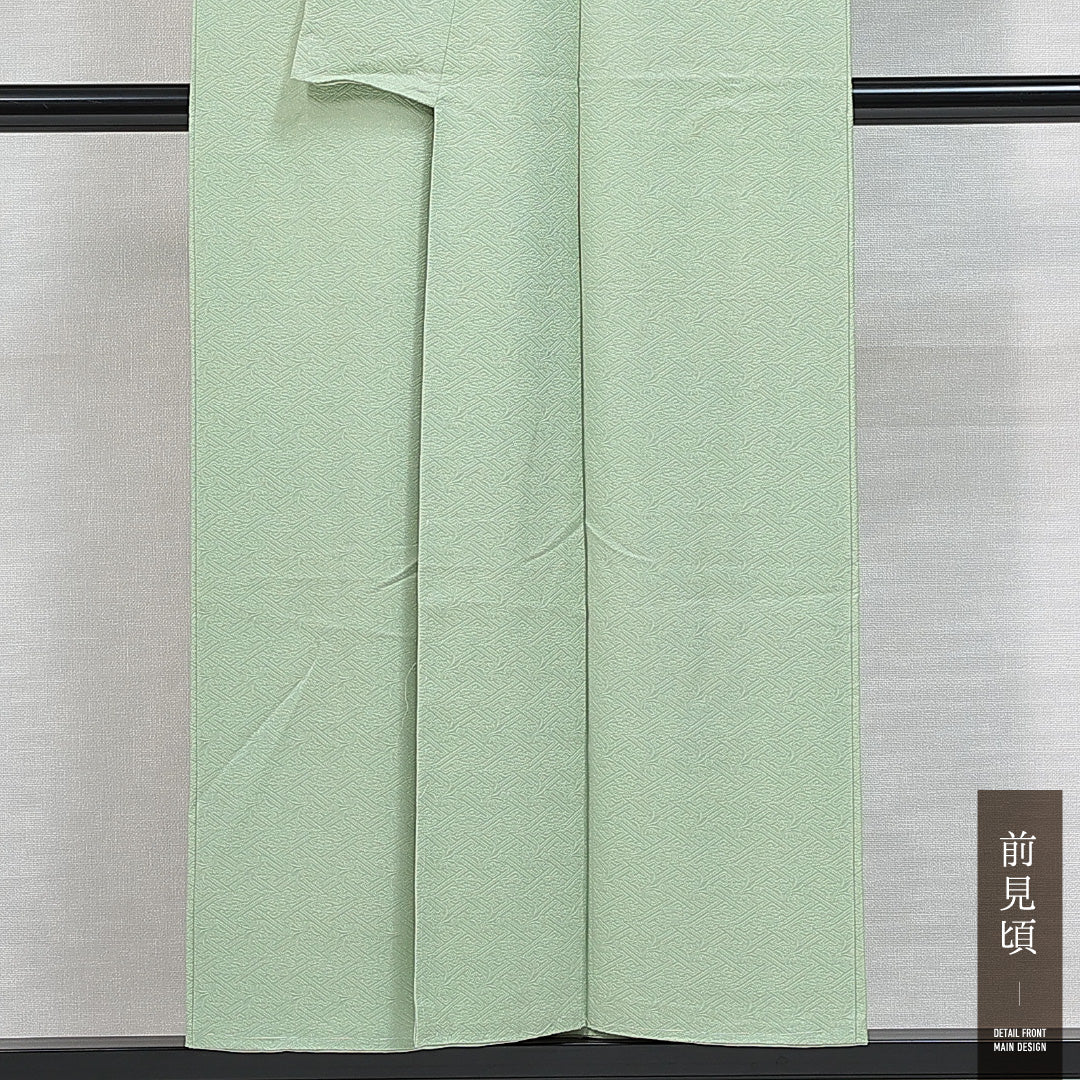 色無地 袷 身丈151cm 裄丈61cm 正絹 Sランク 紋意匠 (紗綾型) インフォーマル 広衿 Sサイズ 無地 緑系 RP 1219-14777