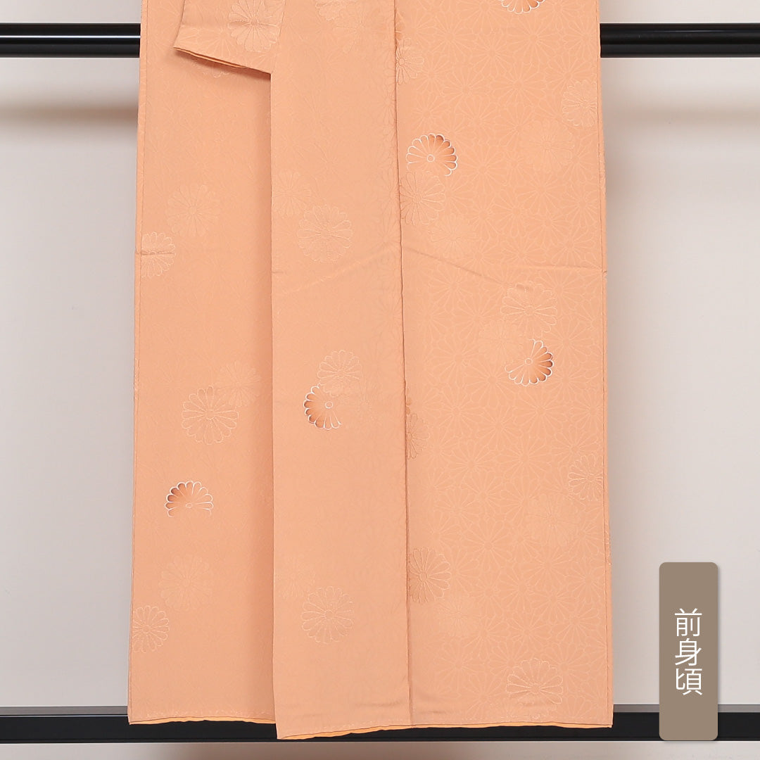 小紋 袷 身丈153cm 裄63cm 朱系 菊 正絹 Aランク 1215-01630-3216
