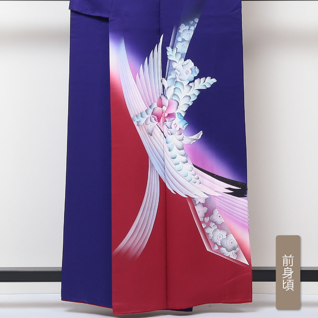 訪問着 袷 身丈160cm 裄丈64cm 正絹 Sランク セミフォーマル 広衿 Lサイズ 花柄 紫系 PO 1217-04377