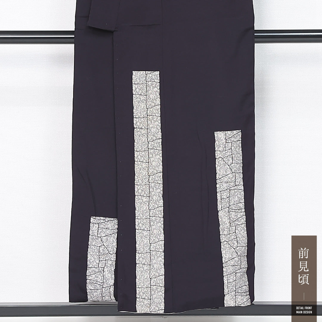 アンティーク 付下げ 袷 身丈151cm 裄丈63cm 正絹 Bランク 一つ紋 (蔦) バチ衿 Sサイズ 創作柄 紫系 M4 1218-11901