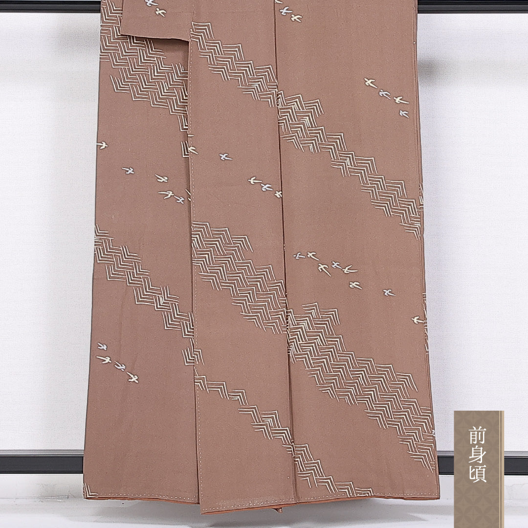 小紋 袷 身丈157cm 裄丈65cm 正絹 Sランク インフォーマル 広衿 Mサイズ 燕 茶系 RP 1221-10171
