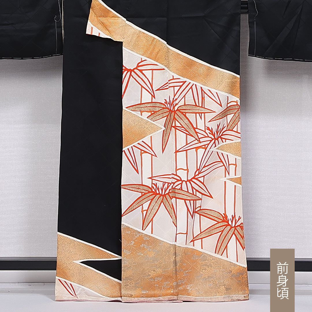振袖 身丈163cm 裄丈64cm 袷 正絹 Bランク 広衿 竹 金糸 1213-F0395