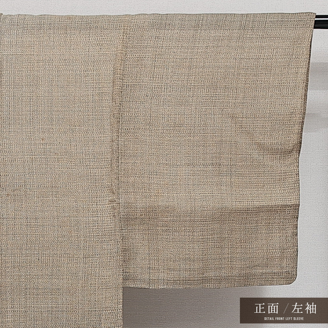 男着物 夏物 洗える着物 身丈137cm 裄丈63cm Cランク 麻 棒衿 Sサイズ カジュアル 亀甲 シック 淡い ベージュ系 クリーム系 1219-14288