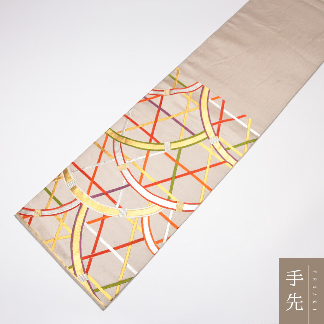 袋帯 帯丈436cm 正絹 六通 フォーマル 光悦垣 金箔 銀系 1243-01223