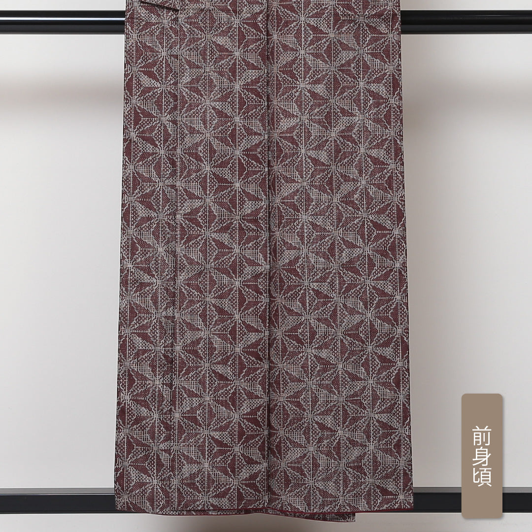 紬 袷 身丈152cm 裄63cm 正絹 赤系 Sランク 麻の葉 1216-00596-2212 1216-00596