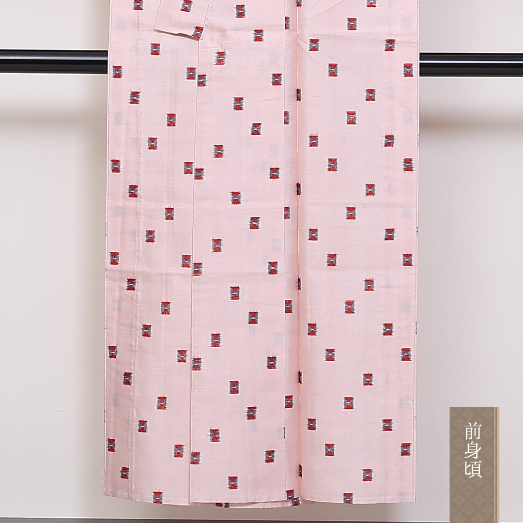 アンティーク 銘仙 紬 単衣 身丈147cm 裄62cm 正絹 肩当て ピンク系 Bランク 1216-01341