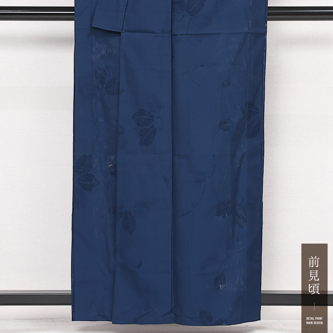 夏物 小紋 紗 身丈157cm 裄丈67cm Sランク 正絹 バチ衿 Mサイズ カジュアル もじり織 蔦 青系 シック 落ち着き 1215-13307