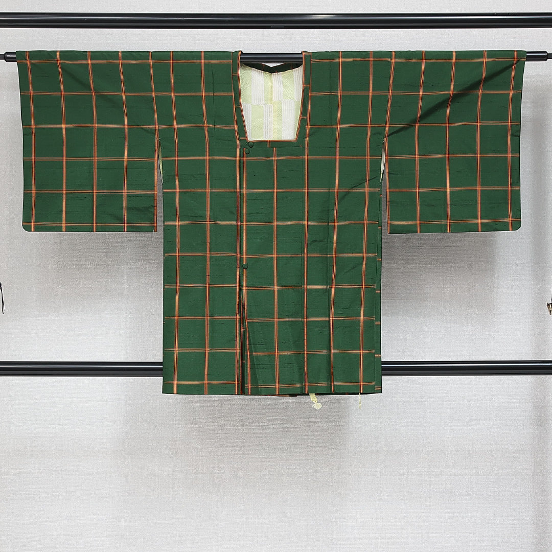 道行コート 袷 身丈85cm 裄丈62cm 正絹 Sランク インフォーマル Sサイズ 格子 緑系 RP 1237-14666