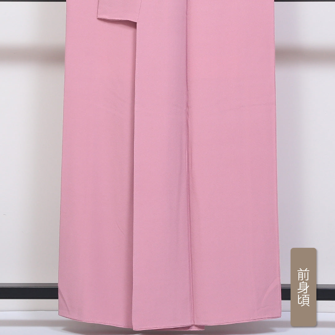 未使用品 色無地 (ちりめん) 袷 身丈161cm 裄丈62cm 正絹 Sランク 一つ紋 (四方瓜に花角) セミフォーマル 広衿 Lサイズ 落款 無地 ちりめん ピンク系 M4 1219-05182