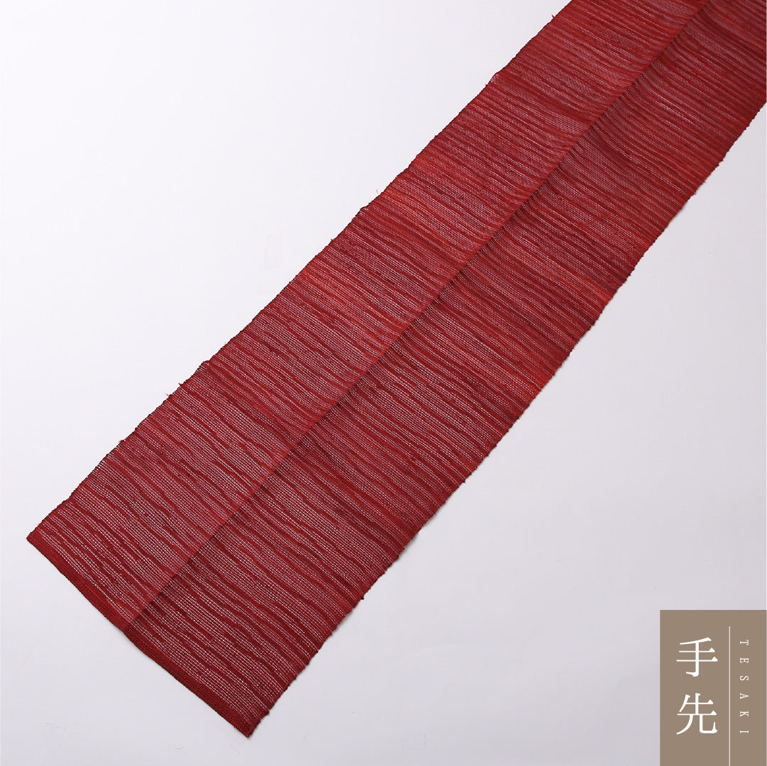 八寸名古屋帯 (夏帯) Sランク 帯丈368cm 正絹 ポイント柄 開き仕立て 織り カジュアル 紬 椿 赤系 LP 1245-02751